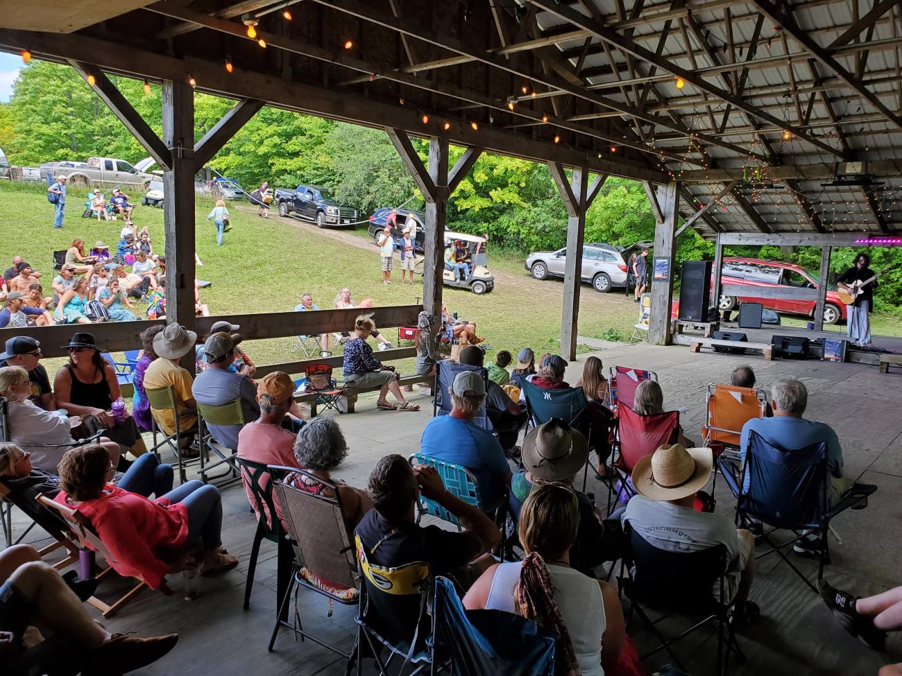 Jake Allen performing an afternoon set while E&amp;nbsp;Stew Productions is on live sound and lighting at the Farm Fest dance pavilion in 2021.