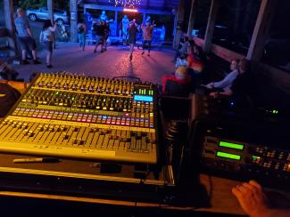Farm Fest 2021 on the dance pavilion | Live sound and lighting by <b>E&nbsp;Stew Productions</b>. Presonus 24.4.2 mixer with vocal rack running wireless mics on stage. Chauvet COLORband lights